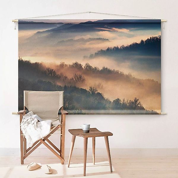 Wandteppich Nebel bei Sonnenuntergang günstig online kaufen