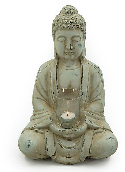 NOOR LIVING Teelichthalter "Buddha", (1 St.), mit Teelichtglas, Höhe 40 cm günstig online kaufen