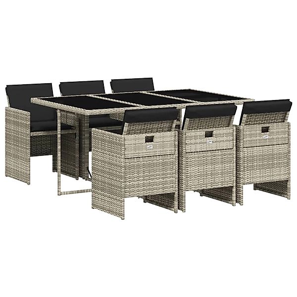 vidaXL 7-Tlg Garten-Essgruppe mit Kissen Hellgrau Poly Rattan 3277678 günstig online kaufen
