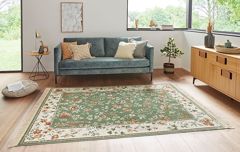 HANSE Home Teppich "Orient Flowers" rechteckig 5 mm Höhe Kurzflor mit Frans günstig online kaufen