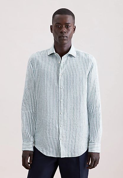 seidensticker Leinenhemd "Schwarze Rose" Shaped 1/1 Kentkragen Gestreift günstig online kaufen