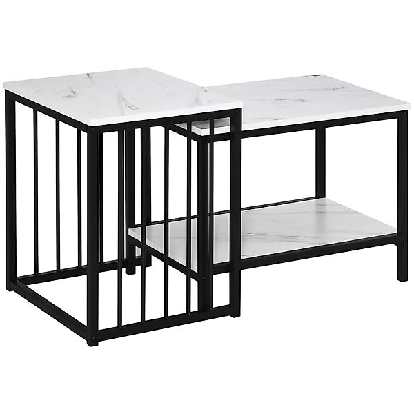 HOMCOM Couchtisch Set  MDF Stahl Weiß Schwarz 45L x 40B x 52H cm günstig online kaufen