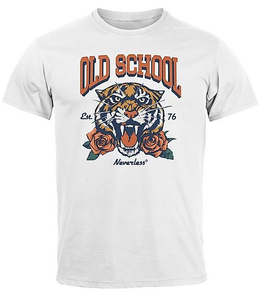 Neverless Print-Shirt Herren T-Shirt Print Tiger Rosen Old School Retro Vin günstig online kaufen