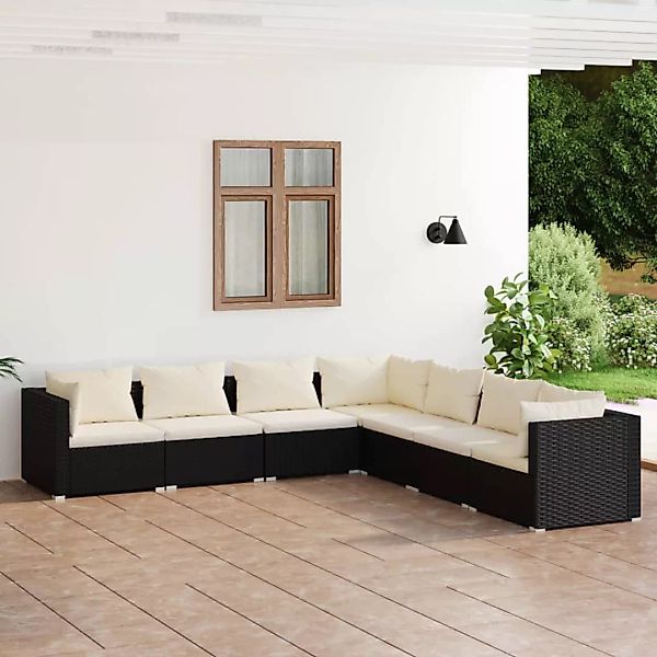 Vidaxl 7-tlg. Garten-lounge-set Mit Kissen Poly Rattan Schwarz günstig online kaufen