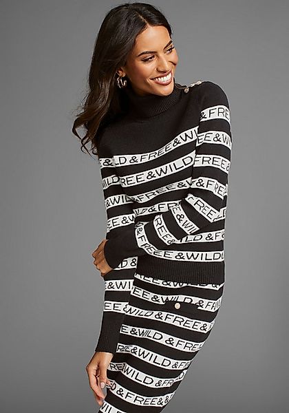 Laura Scott Rollkragenpullover mit modischen Streifen und Zierknöpfen günstig online kaufen