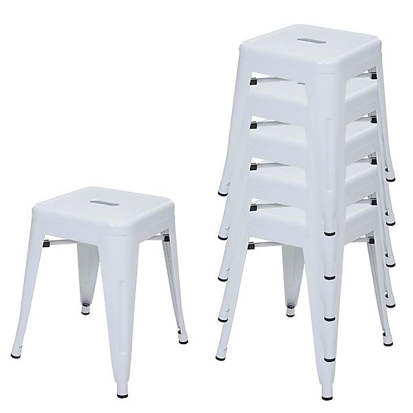 PROREGAL 6er-Set Hocker Sitzhöhe 46cm Metall Industriedesign Stapelbar Weiß günstig online kaufen