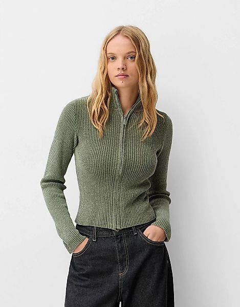 Bershka Strickjacke Aus Chenille Mit Reißverschluss Und Stehkragen Damen Xs günstig online kaufen