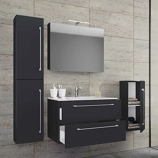 Badezimmerset Schwarz Weiß in modernem Design 46 cm tief (vierteilig) günstig online kaufen