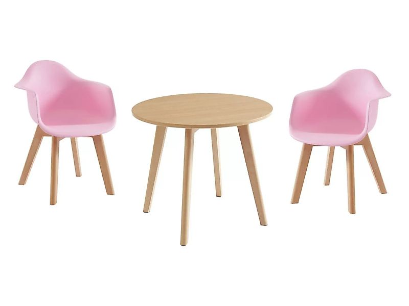Set aus Kindertisch LOULOUNE + 2 Stühlen POUPINETTE - Holzfarben und Rosa günstig online kaufen