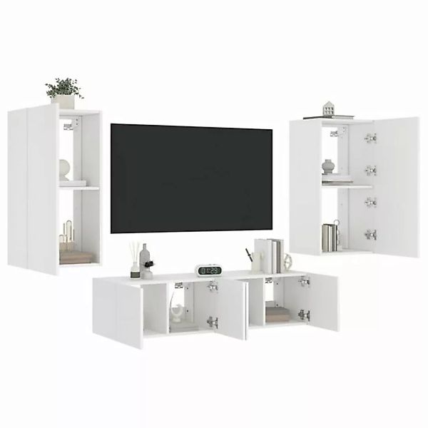 vidaXL TV-Schrank 4-tlg. Wohnwand mit LED-Beleuchtung Weiß Holzwerkstoff (1 günstig online kaufen