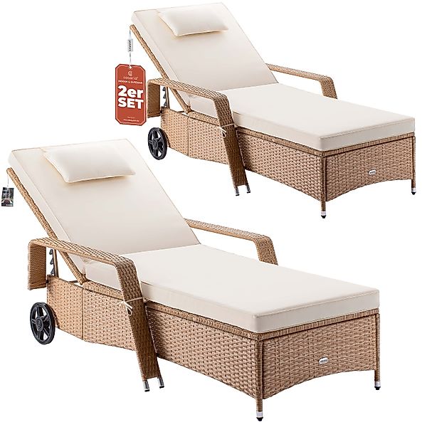 Polyrattan Sonnenliege 2er-Set Creme/Creme 193x90x43cm günstig online kaufen