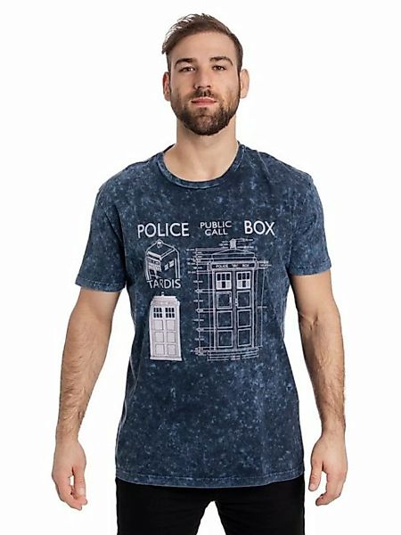 Doctor Who Police Box Blueprint Batik Herren T-Shirt blau günstig online kaufen