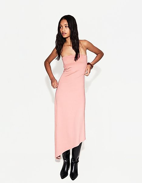 Bershka Asymmetrisches Bandeau-Midikleid Damen Xs Rosa günstig online kaufen