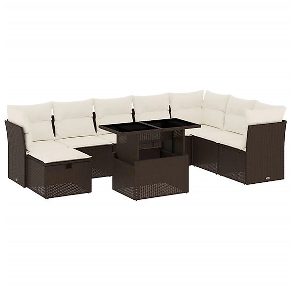 vidaXL 9-Tlg Garten-Sofagarnitur mit Kissen Braun Poly Rattan 3274713 günstig online kaufen