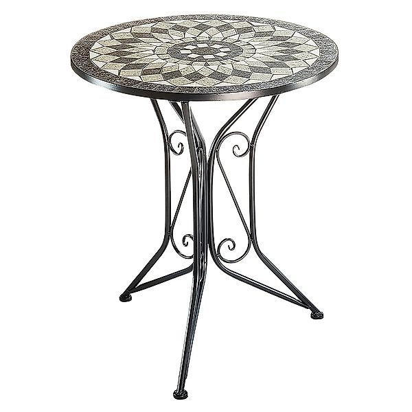 Kobolo Mosaiktisch Gartentisch Tisch Metall H70 cm x D60 cm Grau günstig online kaufen