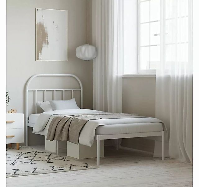 furnicato Bett Bettgestell mit Kopfteil Metall Weiß 90x200 cm günstig online kaufen