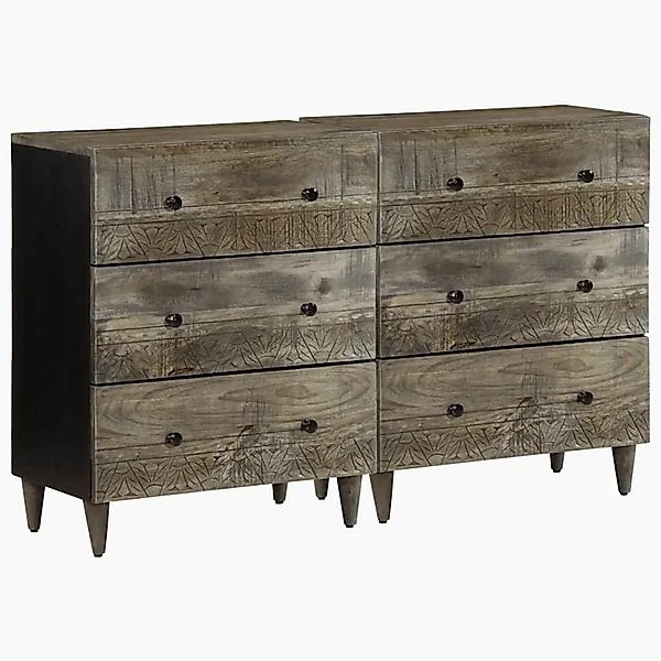 vidaXL Sideboards 2 Stk Hellgrau 60x33,5x75 cm Massivholz Mango 3310016 günstig online kaufen