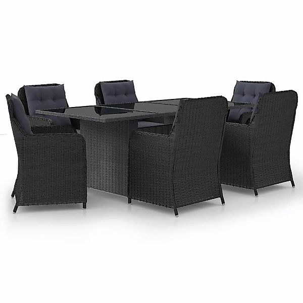 7-tlg. Garten-essgruppe Poly Rattan Schwarz günstig online kaufen