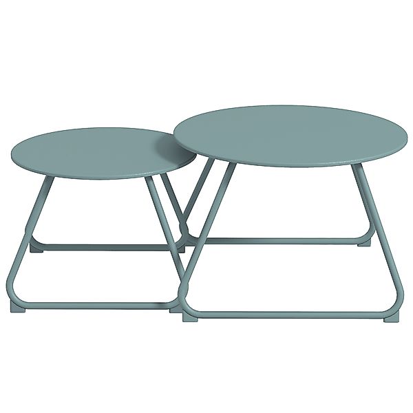 Outsunny Set aus 2 stapelbaren runden Gartencouchtischen aus epoxidbeschich günstig online kaufen