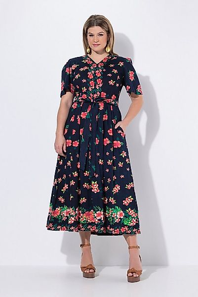 Ulla Popken Dirndl Maxikleid Blüten V-Ausschnitt Halbarm günstig online kaufen