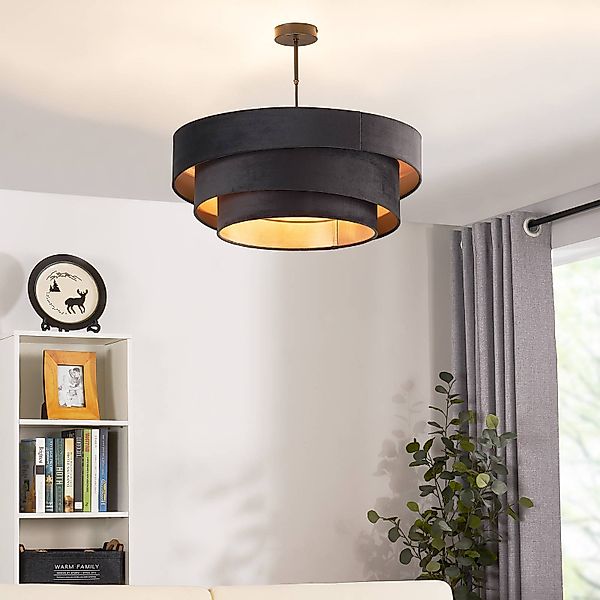 Lindby Deckenlampe Jusari, schwarz, Textil, Ø 56 cm, E27 günstig online kaufen