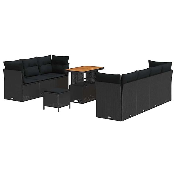 vidaXL 10-Teiliges Garten Sofa Set mit Kissen Schwarz Poly Rattan Akazie 33 günstig online kaufen