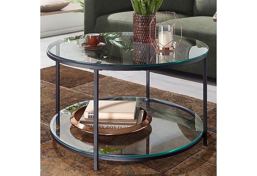 FINEBUY Couchtisch FB78983 Sofatisch Glas Wohnzimmertisch Ø 80 cm Rund Tisc günstig online kaufen