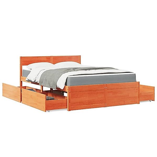 vidaXL Bett, Bett mit Schubladen und Matratze Wachsbraun 120x190 Massivholz günstig online kaufen