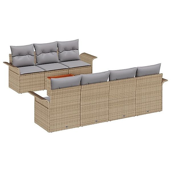 vidaXL Loungesofa 8-teiliges Garten-Sofa-Set mit Kissen Beige Poly Rattan, günstig online kaufen
