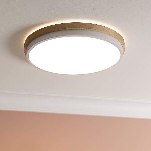 LED Deckenleuchte Baarlo in Weiß-matt und Natur 24W 2400lm günstig online kaufen