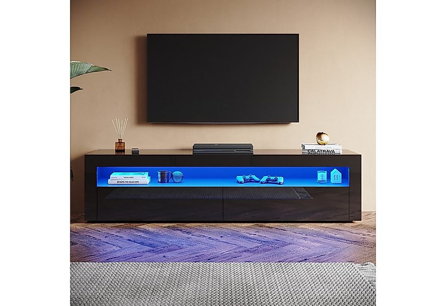 SONNI TV-Schrank TV Lowboard Board mit RGB Beleuchtung Schwarz Hochglanz Fe günstig online kaufen