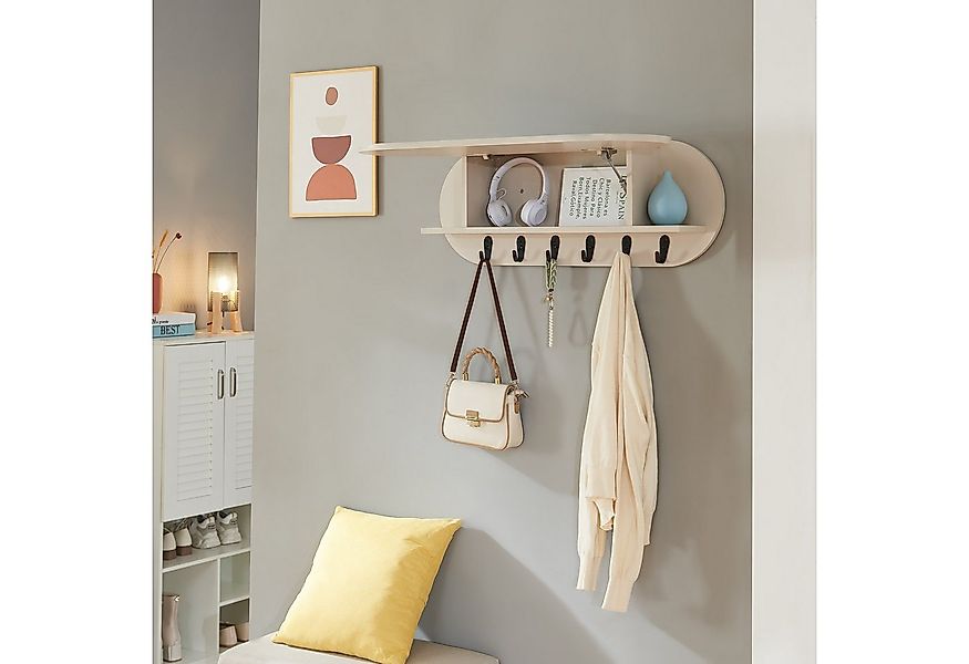 en.casa Wandgarderobe, »Vilkön« mit Ablagefach 6 Haken 80x16x30 cm Beige günstig online kaufen