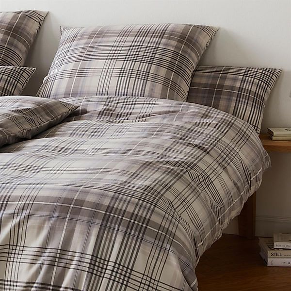 Elegante Flanell Bettwäsche Holmes 26005-7 Kariert Natur Grau 135x200 günstig online kaufen