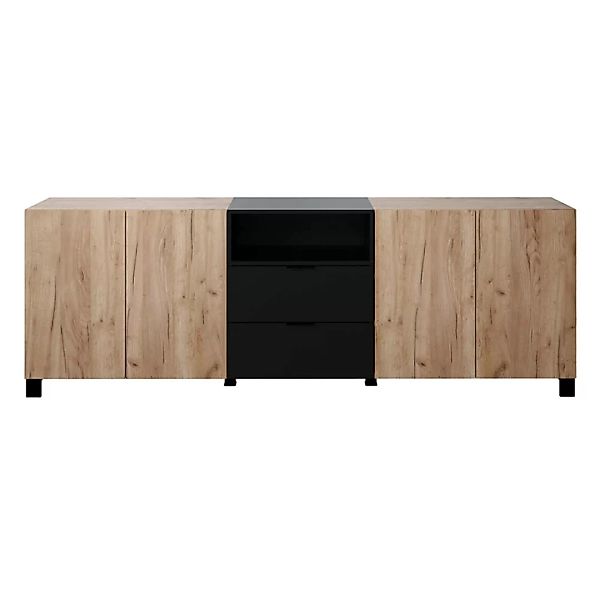 Sideboard 226,8 cm, 4 Türen, 2 Schubladen, Eiche, schwarz matt KEMBA-19 günstig online kaufen