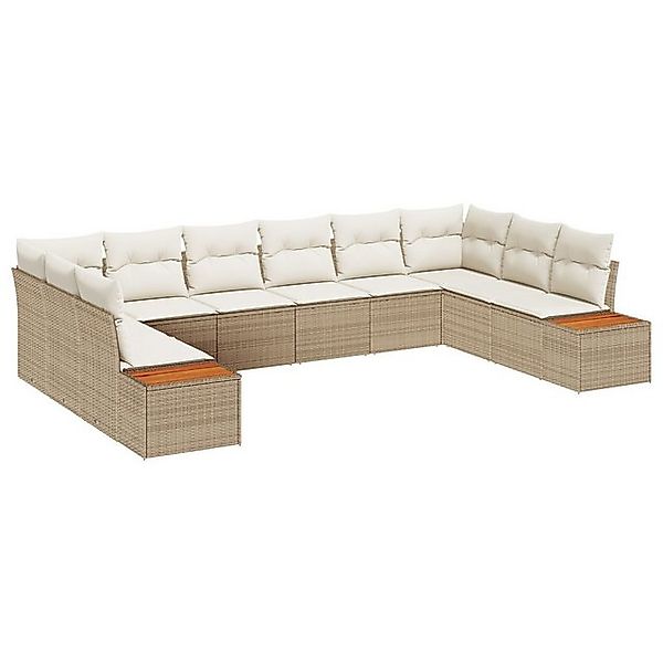 vidaXL Loungesofa 10-teiliges Garten Sofa Set mit Kissen Beige Poly Rattan, günstig online kaufen