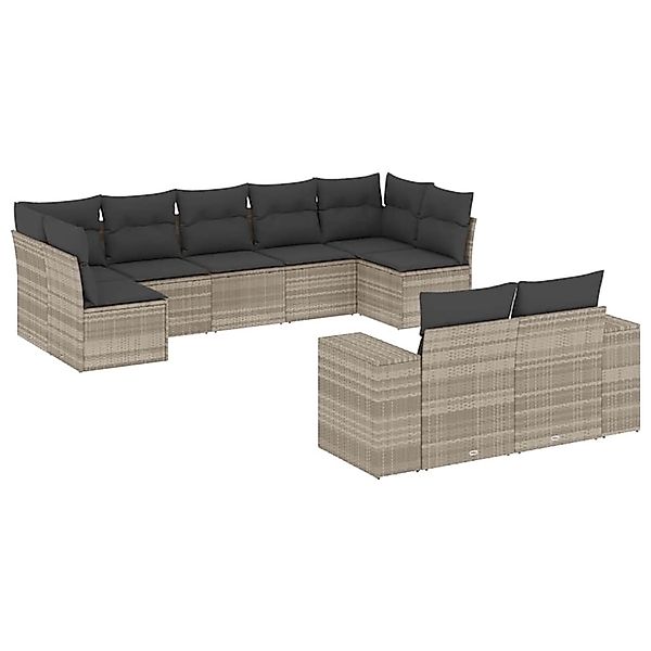 vidaXL 9-Tlg Garten-Sofagarnitur mit Kissen Hellgrau Poly Rattan 3223021 günstig online kaufen