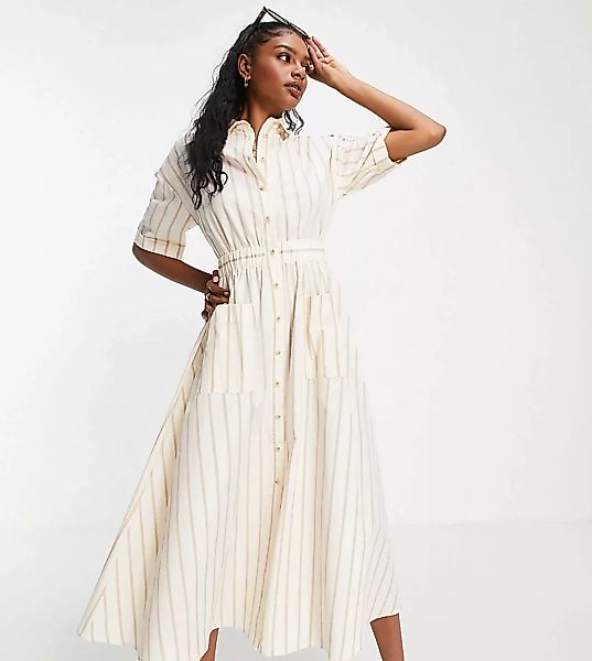 ASOS DESIGN Tall – Midi-Hemdkleid mit Knopfleiste, elastischer Taille und S günstig online kaufen