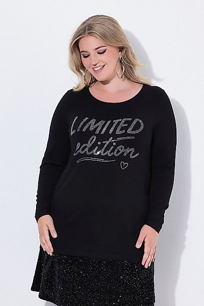 MIAMODA T-Shirt Langarmshirt A-Linie Glitzer-Schriftzug günstig online kaufen