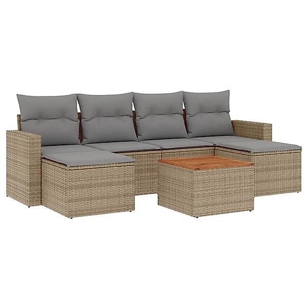 vidaXL 7-Tlg Garten-Sofagarnitur mit Kissen Beige Poly Rattan 3224246 günstig online kaufen