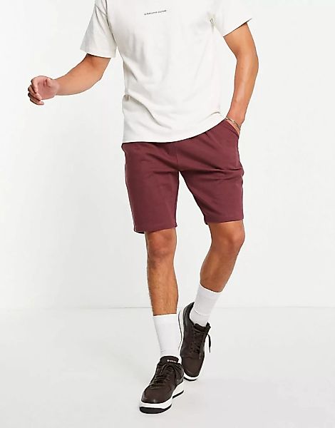 ASOS DESIGN – Plissierte Jersey-Shorts in Rot-Grau günstig online kaufen