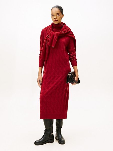 Tommy Hilfiger Strickkleid SOFT WOOL CABLE ROLL-NK LS DRESS Wolle, mit Zopf günstig online kaufen