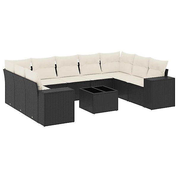 vidaXL 10-Tlg Garten-Sofagarnitur mit Kissen Schwarz Poly Rattan 3223005 günstig online kaufen