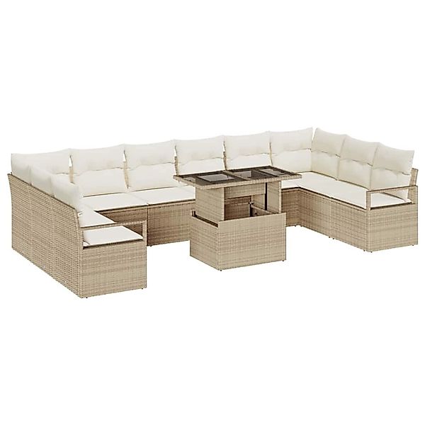 vidaXL Garten-Sofa-Set mit Speicher 11-Tlg Beige Poly Rattan 3357634 günstig online kaufen