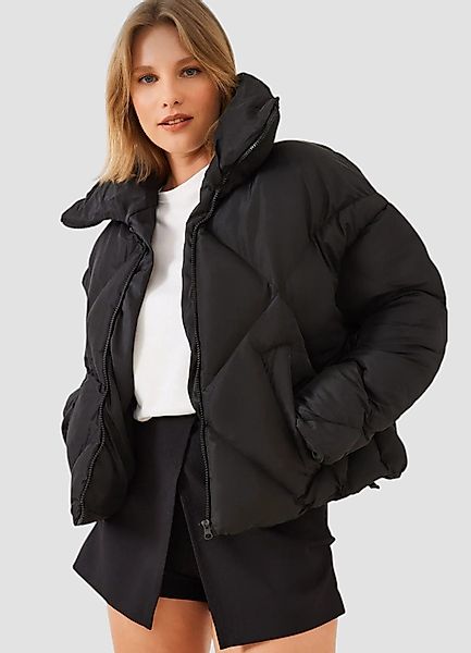 fashionshowcase Kurzjacke Damen Oversize Winterjacke Schwarz günstig online kaufen