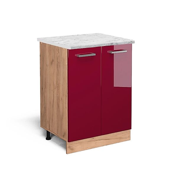 Vicco Küchenunterschrank R-Line Bordeaux Hochglanz/Goldkraft Eiche 60 cm AP günstig online kaufen
