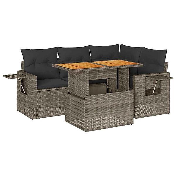 vidaXL 5-Tlg Garten-Sofagarnitur mit Kissen Grau Poly Rattan 3327147 günstig online kaufen
