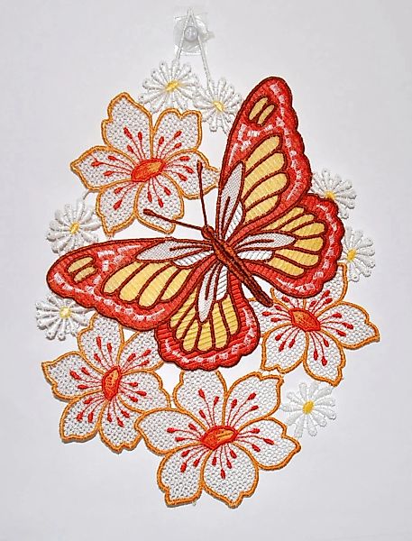 Stickereien Plauen Fensterbild "Schmetterling auf Blume", Hakenaufhängung günstig online kaufen