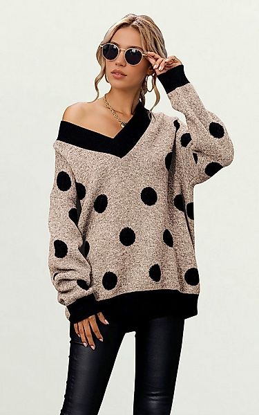 FS Collection Longpullover Damen Langarmpullover mit V-Ausschnitt und Punkt günstig online kaufen