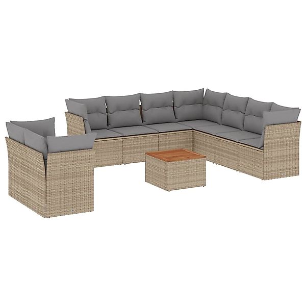 vidaXL 11-Tlg Garten-Sofagarnitur mit Kissen Beige Poly Rattan 3256045 günstig online kaufen