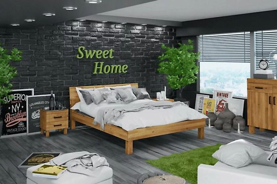 Natur24 Einzelbett Bett Ringo 1 Wildeiche massiv 100x200 mit Holzkopfteil u günstig online kaufen